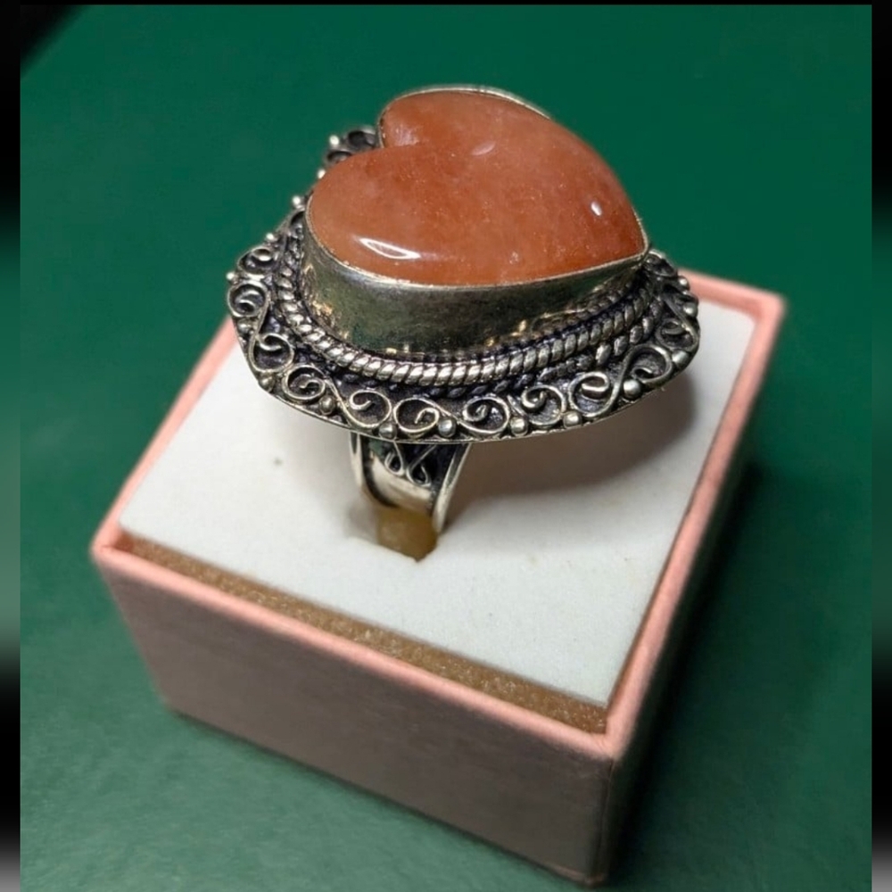 Handcrafted Red Aventurine Oversized Heart Ring (9)